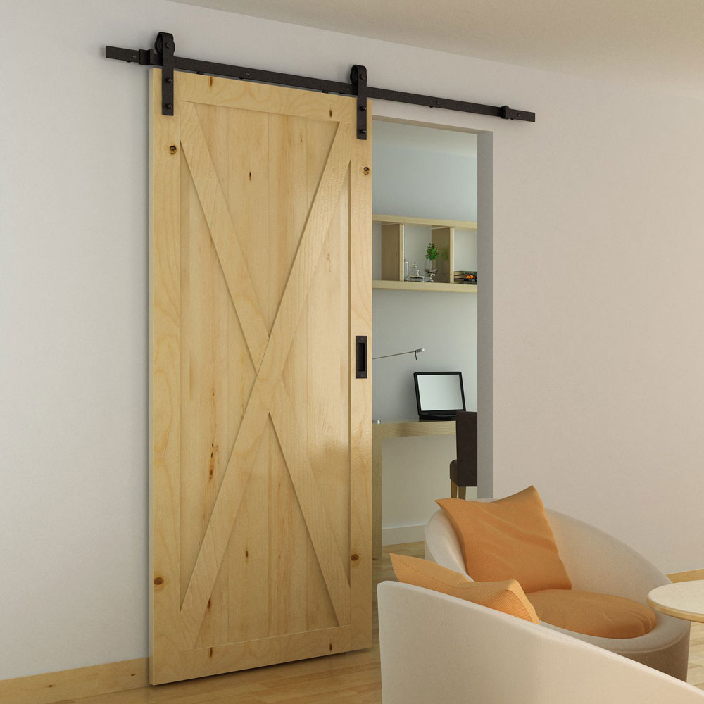 Strap Top Hung Barn Door Style Sliding System Kit - 2000mm - Black